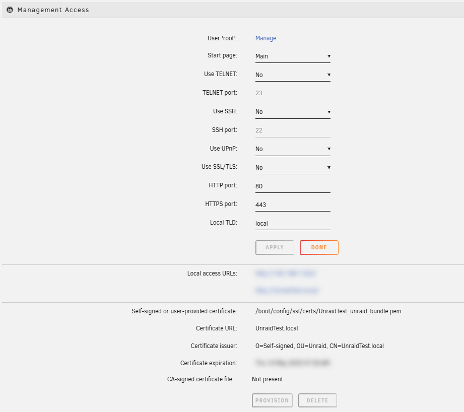 設定 - 管理アクセス